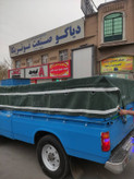 چادر نیسان روباری ۳×۴ چهار ردیف قلاب با دم اسبی بزرگ و طناب روی کار با قلاب آهنی
