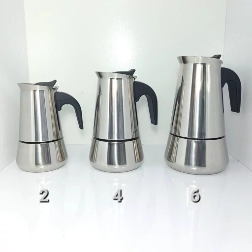 موکاپات یونیک لایف استیل براق وارداتی اصلی (استیل ضخیم) 4 کاپ،اسپرسو ساز،قهوه ساز رو گازی،موکاپات استیل،پسکرایه4 کاپ
