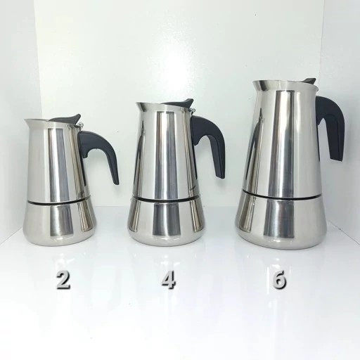 موکاپات یونیک لایف استیل براق وارداتی اصلی (استیل ضخیم) 4 کاپ،اسپرسو ساز،قهوه ساز رو گازی،موکاپات استیل،پسکرایه4 کاپ