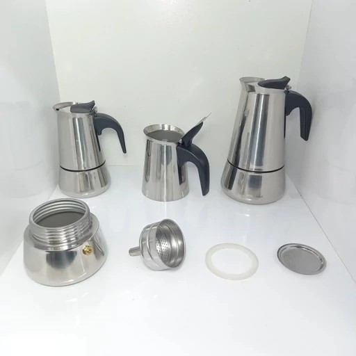موکاپات یونیک لایف استیل براق وارداتی اصلی (استیل ضخیم) 4 کاپ،اسپرسو ساز،قهوه ساز رو گازی،موکاپات استیل،پسکرایه4 کاپ