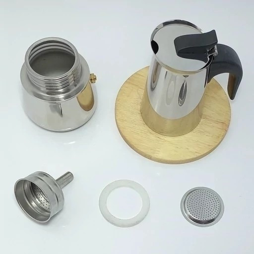 موکاپات یونیک لایف استیل براق وارداتی اصلی (استیل ضخیم) 4 کاپ،اسپرسو ساز،قهوه ساز رو گازی،موکاپات استیل،پسکرایه4 کاپ
