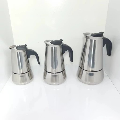 موکاپات یونیک لایف استیل براق وارداتی اصلی (استیل ضخیم) 4 کاپ،اسپرسو ساز،قهوه ساز رو گازی،موکاپات استیل،پسکرایه4 کاپ