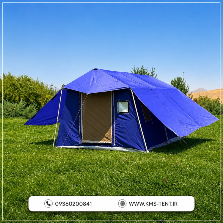 چادر کمپینگ 12 نفره سایز 3×4 آبی چادر مسافرتی چهار فصل ضدآب با سایبان پلاس حرفهای