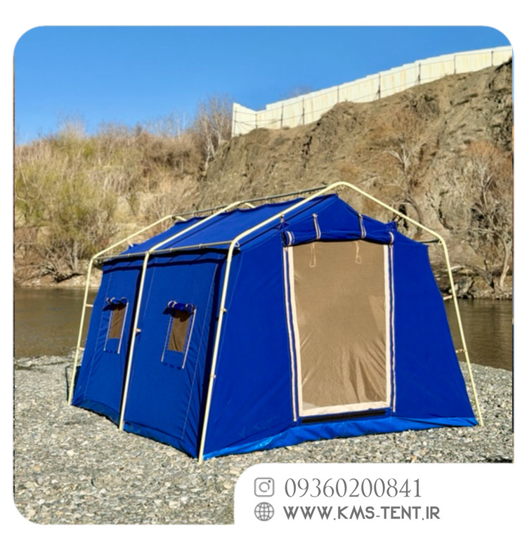 چادر کمپینگ 12 نفره سایز 3×4 آبی چادر مسافرتی چهار فصل ضدآب با سایبان پلاس حرفهای