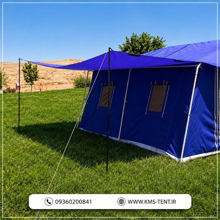 چادر کمپینگ 12 نفره سایز 3×4 آبی چادر مسافرتی چهار فصل ضدآب با سایبان پلاس حرفهای