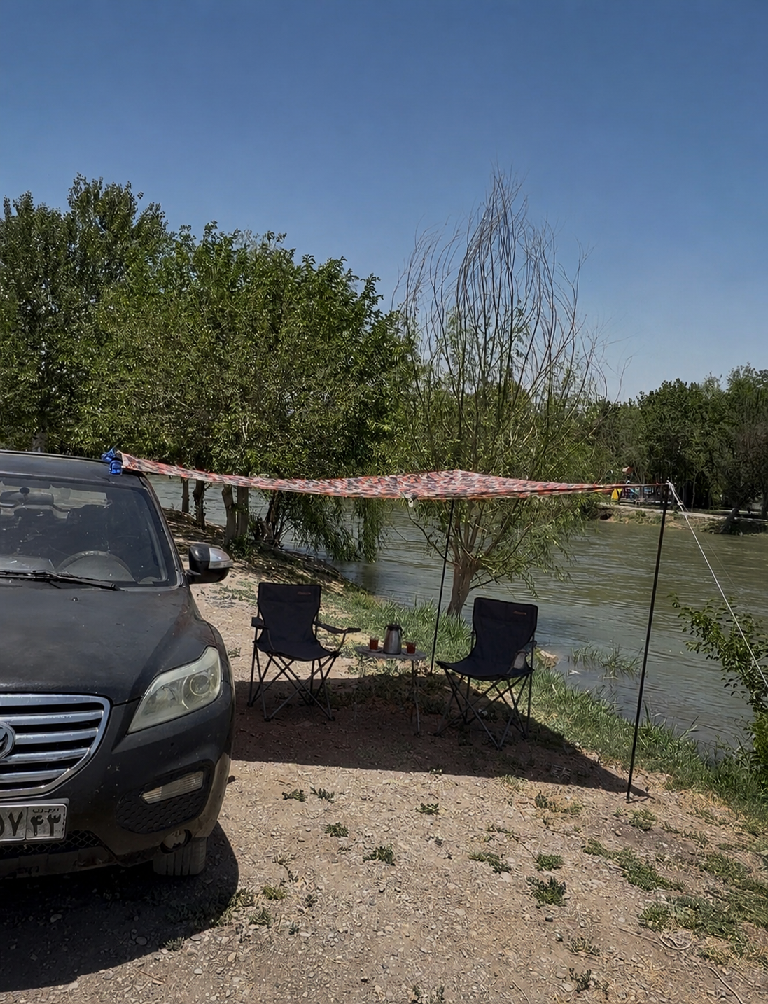 سایبان کنار خودرو ضدآب و ضدآفتاب پرتابل 2پایه (شاسی بلند و آفرودی)