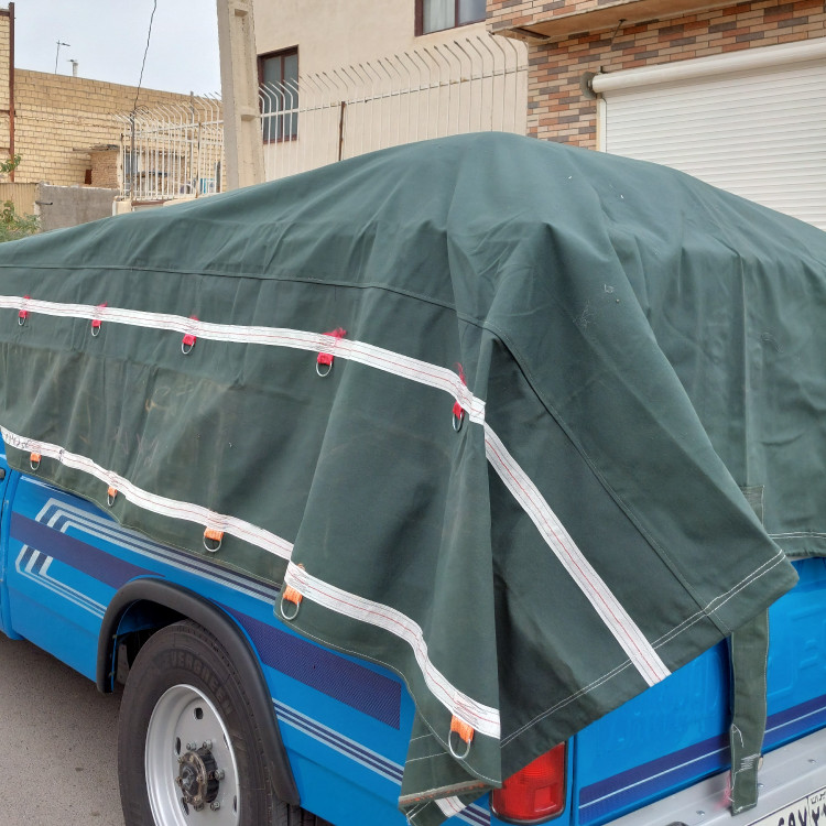چادر نیسان 3ونیم در 4ونیم 16 متری برزنت سبز درجه یک با قلاب و طناب چادر نیسان چادر آریسان برای بار های تره بارچادر وانت
