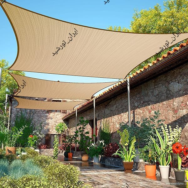 شید 95 درصد سایبان کرم/خاکی ( ابعاد 4 در 3 ) دوردوزی شده و حلقه دار
