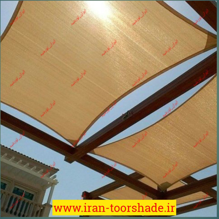 سایبان 95 درصد کرم بژ (ابعاد 4در3)دوردوزی شده با نوار و حلقه دار